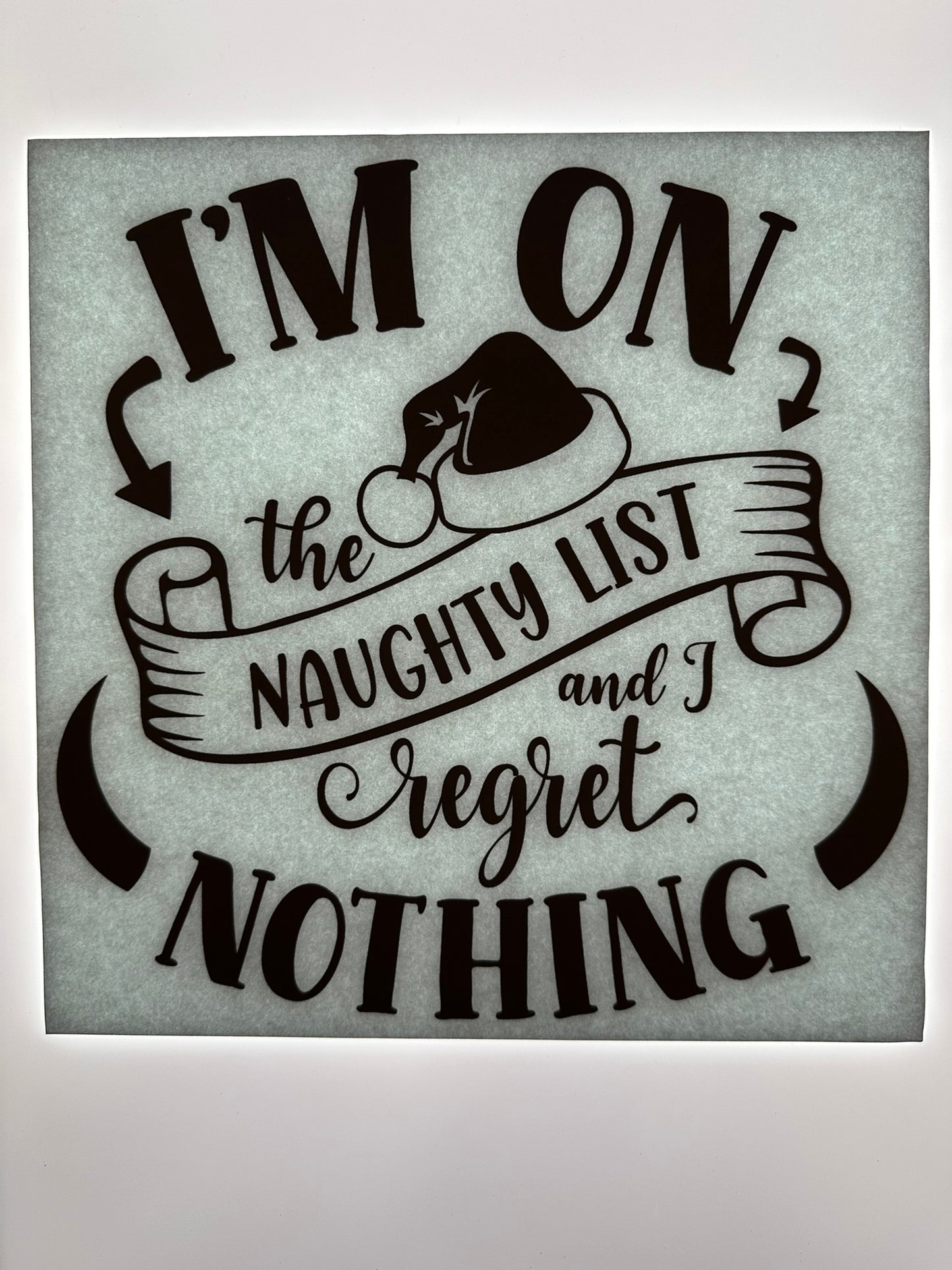 I'M ON THE NAUGHTY LIST AND I REGRET NOTHING TRANSFER (BLACK)