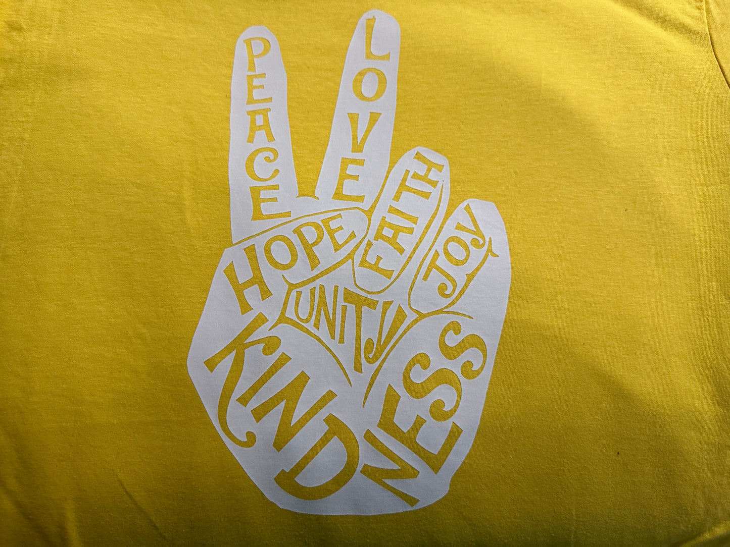 PEACE LOVE FAITH JOY UNITY KINDNESS SCREENPRINT TRANSFER