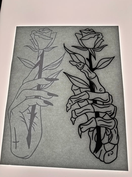 HANDS ROSE TRANSFER (WHITE & BLACK)