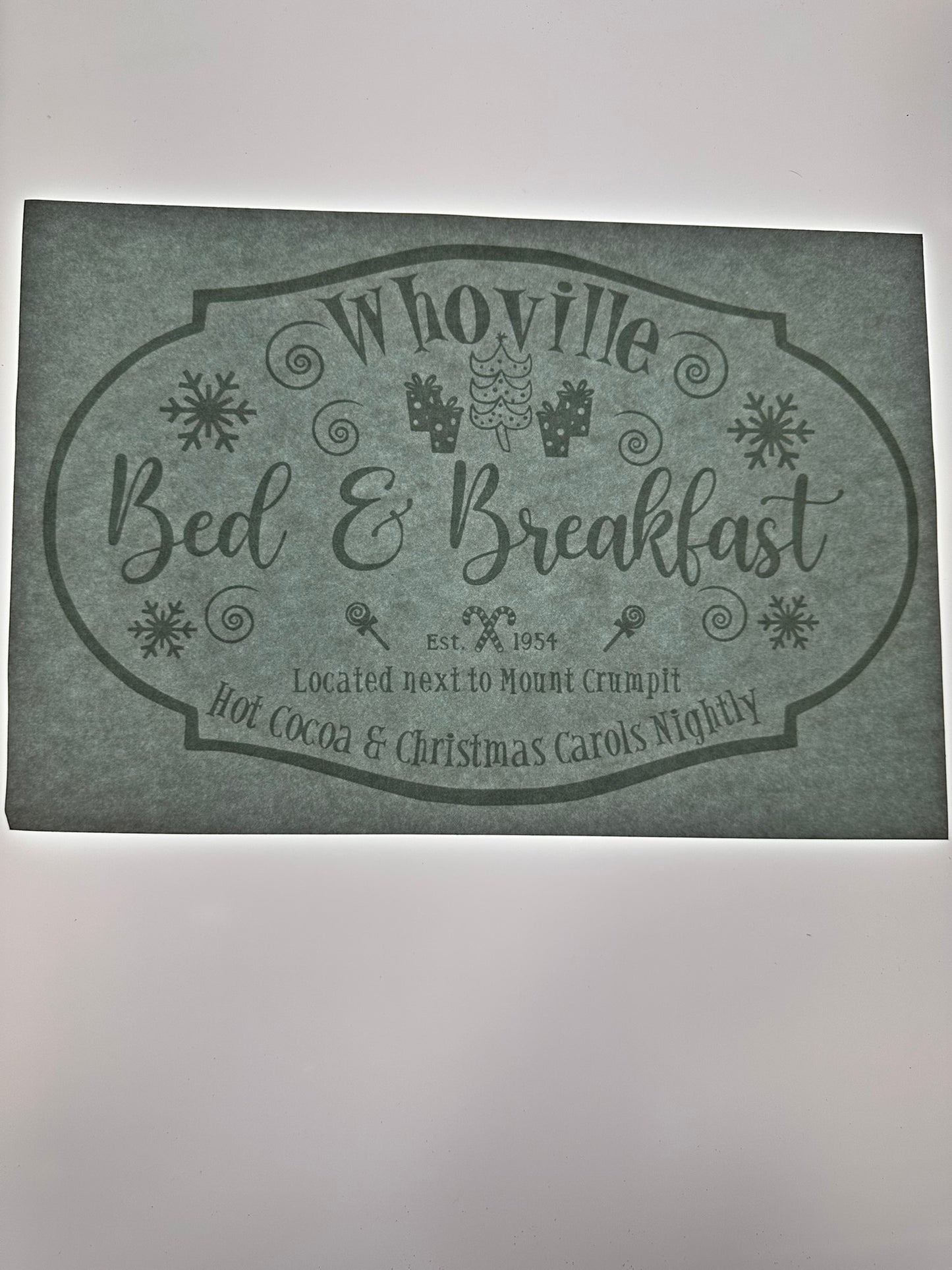 WHOVILLE BED & BREAKFAST TRANSFER (WHITE)